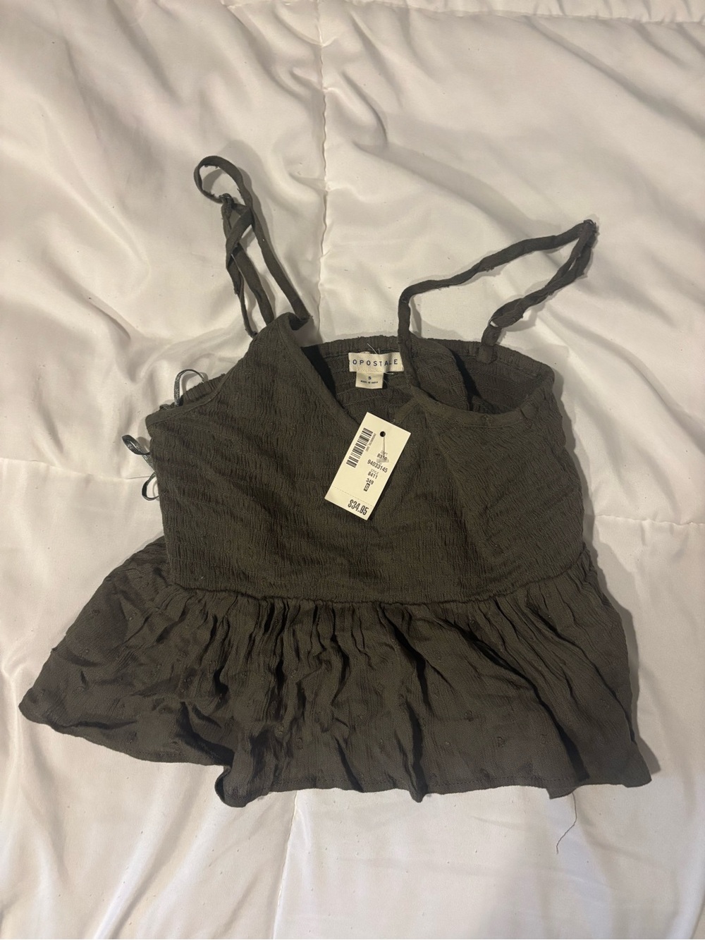 American Eagle Outfitters Olive Green Ruffle-Hem Textured Cami cropped